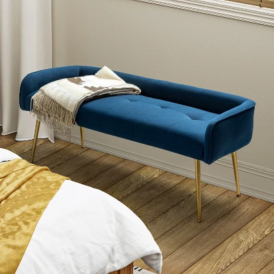 Emilio Modern 55.25" Wide Upholstered Low Back Bench With Sturdy Golden Metal Tapered Leg| ARTFUL LIVING DESIGN 12 Emilio Modern 55.25" Wide Upholstered Low Back Bench With Sturdy Golden Metal Tapered Leg| ARTFUL LIVING DESIGN - Image 12