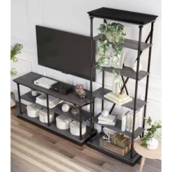 2pc Tullymore Open Shelf Console Table And Bookcase Set - MiBasics -Baxton Studio Shop GUEST f360392d 65dd 4033 a767 2889be97e66a