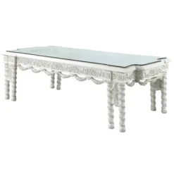 108" Vanaheim Dining Table Antique White Finish - Acme Furniture