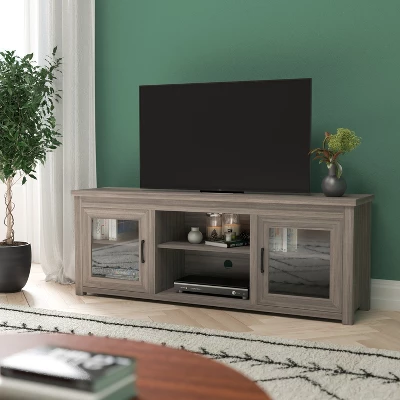 Emma And Oliver TV Stand For Up To 80" TV's - 65" Media Console With Classic Full Glass Doors & 3 Adjustable Shelves 1 Emma And Oliver TV Stand For Up To 80" TV's - 65" Media Console With Classic Full Glass Doors & 3 Adjustable Shelves