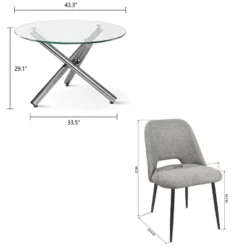 Eileen+Edwin 5-Piece Round Clear Glass Dining Table Set With 4 Upholstered Chairs -The Pop Maison -Baxton Studio Shop GUEST f3ddbd2c 5379 4fda 95fa d9e1ab9ac5f4