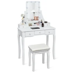 Tangkula LED Vanity Table Makeup Dresser Desk W/Drawers &Cushioned Stool Black/Brown/White 16 Tangkula LED Vanity Table Makeup Dresser Desk W/Drawers &Cushioned Stool Black/Brown/White -Baxton Studio Shop GUEST f42a0f80 ca14 4f2e b7de fbf29363efa6