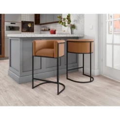 Set Of 2 Cosmopolitan Upholstered Metal Counter Height Barstools - Manhattan Comfort