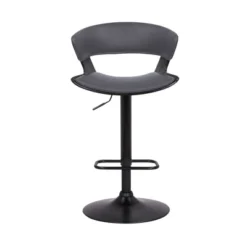 Karine Adjustable Swivel Faux Leather Metal Barstool Gray/Black - Armen Living