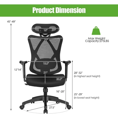 Costway Ergonomic High Back Mesh Office Chair W/ Adjustable Lumbar Support 7 Costway Ergonomic High Back Mesh Office Chair W/ Adjustable Lumbar Support - Image 7