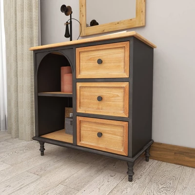 Farmhouse Wood Cabinet Black - Olivia & May 11 Farmhouse Wood Cabinet Black - Olivia & May - Image 11