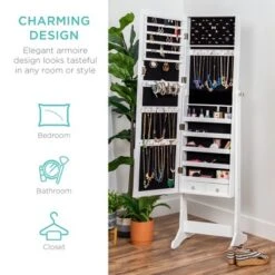 Best Choice Products 6-Tier Standing Mirror Lockable Storage Organizer Cabinet Armoire W/ Velvet Interior -Baxton Studio Shop GUEST f818e215 067f 4a3a 8488 d36fe696f64c