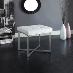 Julia Vanity Bench White/Chrome - Carolina Chair & Table -Baxton Studio Shop GUEST f81ef6d3 2aed 4ee2 8662 57d53bf73946