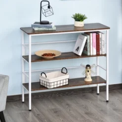 HomCom 3-Tier Industrial Style Storage Metal Wooden Shelf -Baxton Studio Shop GUEST f94214dc 0949 4bc3 8c0e c5c10b3aca5b