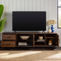 Sana Modern Triple Storage TV Stand For TVs Up To 80" Dark Walnut - Saracina Home 7 Sana Modern Triple Storage TV Stand For TVs Up To 80" Dark Walnut - Saracina Home -Baxton Studio Shop GUEST fa65be07 dd72 4823 b878 62fc4cd53535
