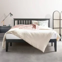 14" Marley Solid Wood Platform Bed With Paneled Headboard Black - Mellow