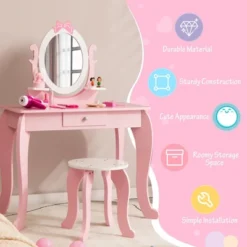 Costway Kid Vanity Table Stool Set With Adjustable Mirror Storage Drawer Makeup Pink -Baxton Studio Shop GUEST fb94d9ce 78b9 4634 bd63 26a668a3345d