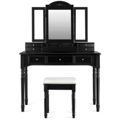 Tangkula 7 Drawers Tri-Folding Vanity Mirror Makeup Dressing Table Set W/ Necklace Hook -Baxton Studio Shop GUEST fc0ce583 7994 445b a335 5bce8702c029