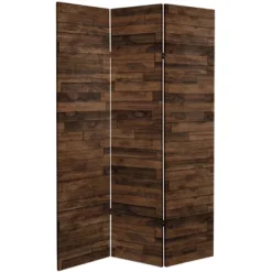 6" Double Sided Walnut Wood Pattern Canvas Room Divider Brown - Oriental Furniture