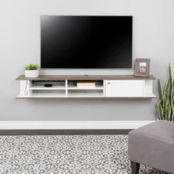 Wall Mounted TV Stand For TVs Up To 85" White/Drifted Gray - Prepac