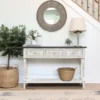 LuxenHome Distressed White Wood And Metal 3-Drawer 1-Shelf Console And Entry Table