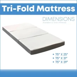 Continental Sleep 3-Inch Portable Tri Folding Gel Memory Foam Mattress | Breathable Mesh Sides With Ultra Soft, Removable And Washable Cover, 25". -Baxton Studio Shop GUEST ff042316 16a4 49d3 a8af 81f0e2b8da2e 2