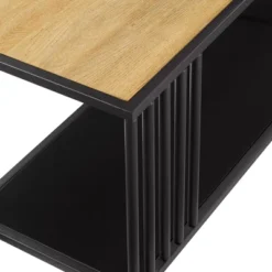 55.5" Modern 4 Shelf With Metal Bar Room Divider Bookcase Coastal Oak/Black - Saracina Home -Baxton Studio Shop GUEST ffa6e104 97bb 4319 b27b 600bbe750d80